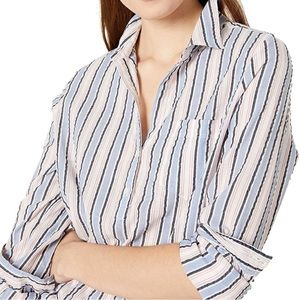 J.Crew Mercantile Seersucker Popover Shirt Size Medium in Pink/Blue Stripe